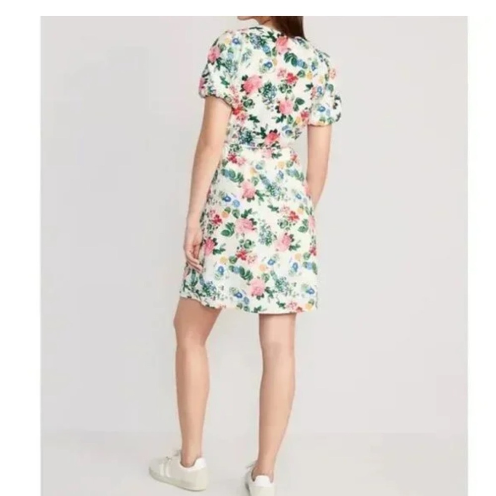 Old Navy Floral puff Sleeve Mini Wrapped Dress Women’s XL Linen Blend Cottage - Picture 3 of 10